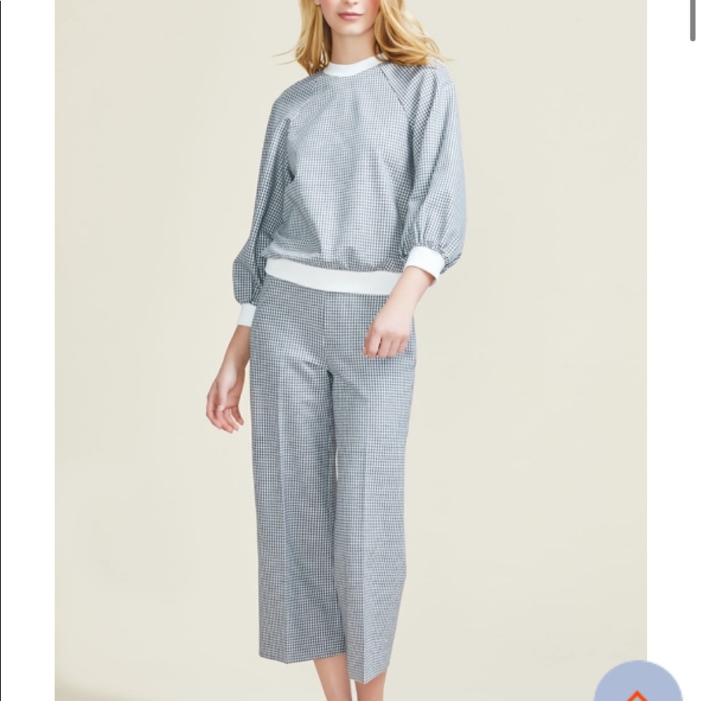Pearl by Lela Rose Gingham 2 piece set grey and white Top size medium Pants size
